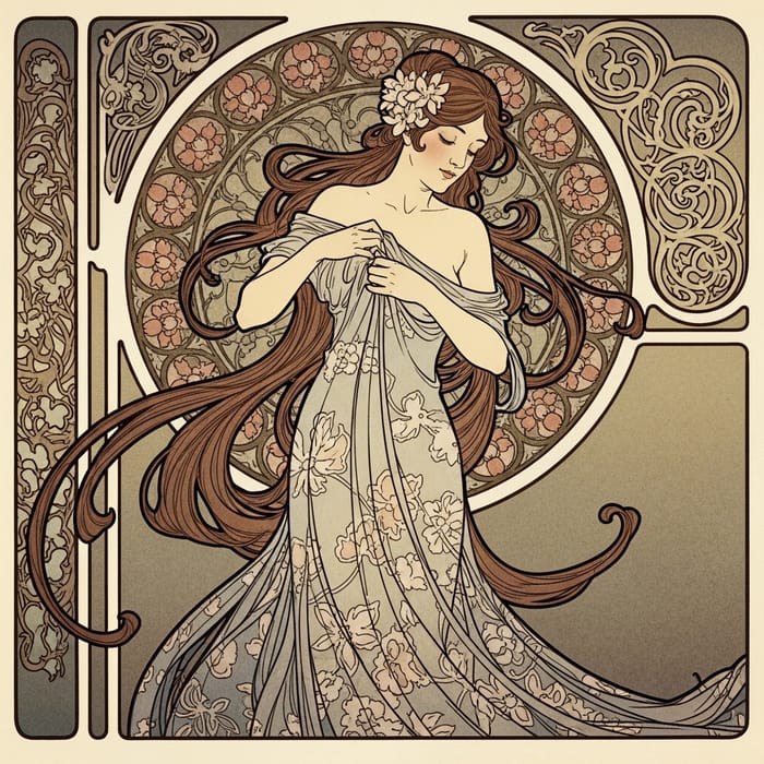 Elegant Lady Removing Dress Art Nouveau