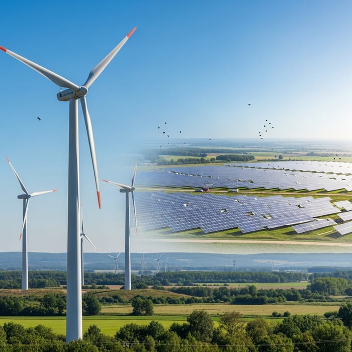 Sustainable Landscape with Wind and Solar Energy