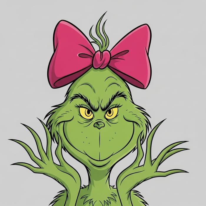 Grinch Cartoon with Pink Bow Grinch Cartoon with Pink Bow