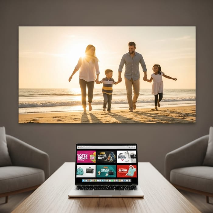 Automatic Retail Ads on Laptop | Indoor Beach Scene Automatic Retail Ads on Laptop | Indoor Beach Scene