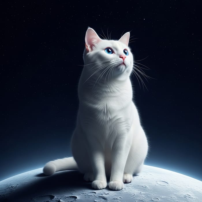White Cat on the Moon | Tranquil Elegance & Cosmic Wonder White Cat on the Moon | Tranquil Elegance & Cosmic Wonder