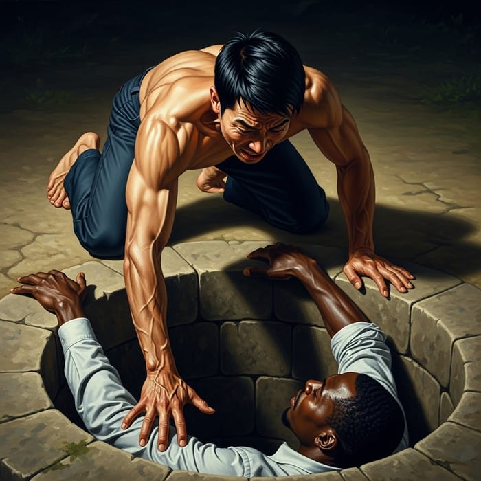 Man Lifesaving Effort: Rescue Mission at a Well Man Lifesaving Effort: Rescue Mission at a Well