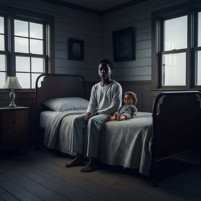 Ethereal Black Ghost on Bed in Haunted Lighthouse