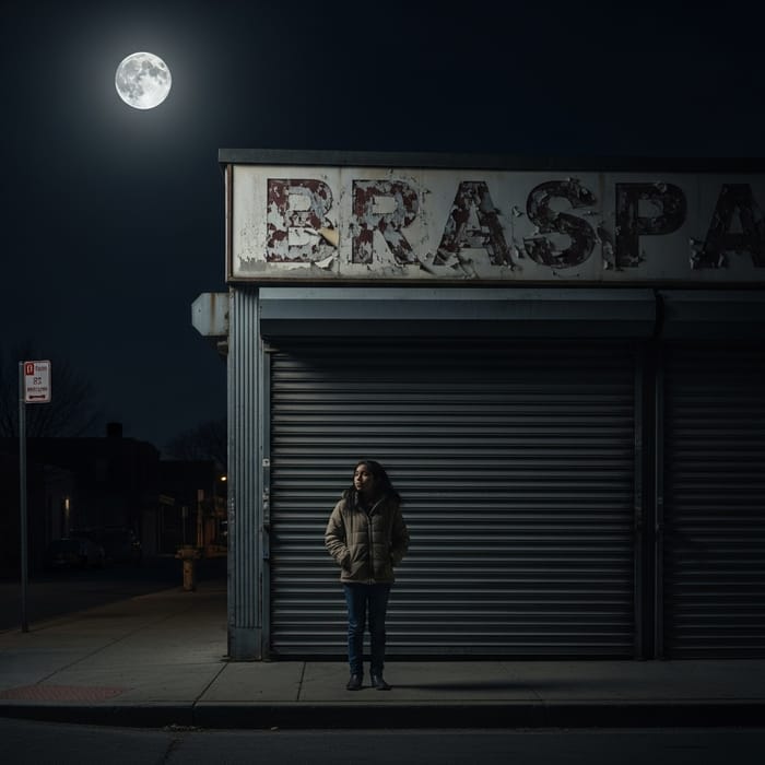 Hispanic Girl Standing at Midnight - Enigmatic Street Scene Hispanic Girl Standing at Midnight - Enigmatic Street Scene