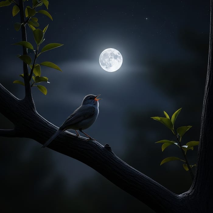 Night Symphony: Tranquil Bird Chirping under Moonlit Sky