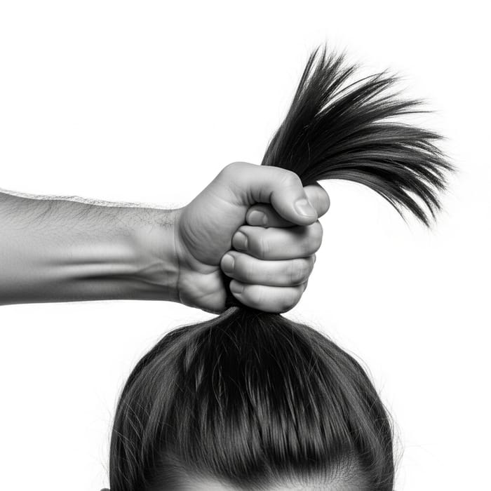 Strong Hand Gripping Head - Pulling Ponytail Upwards Strong Hand Gripping Head - Pulling Ponytail Upwards