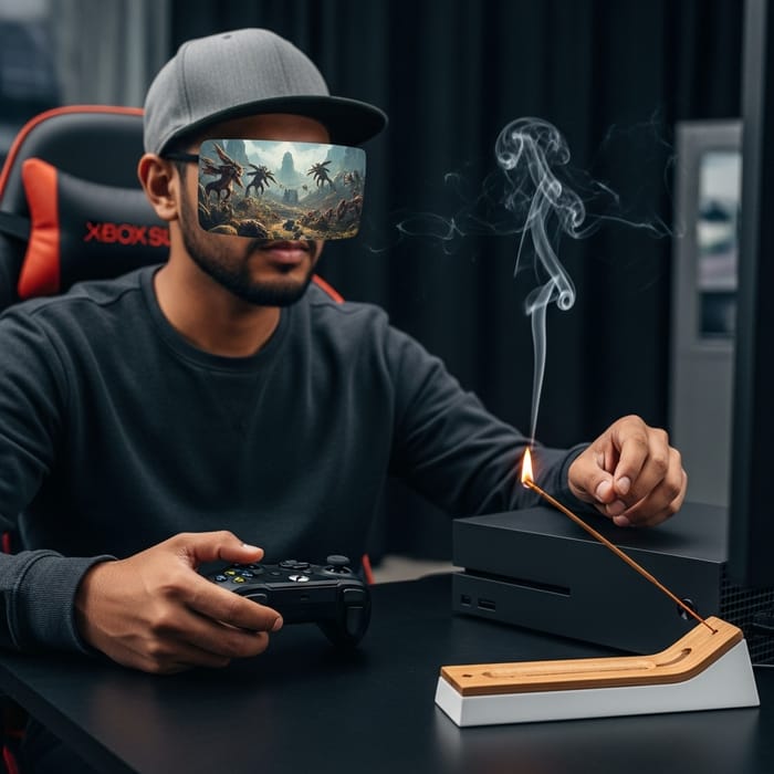 Xbox Gamer Smoking with Cap | Gaming Fantasy Scene Xbox Gamer Smoking with Cap | Gaming Fantasy Scene