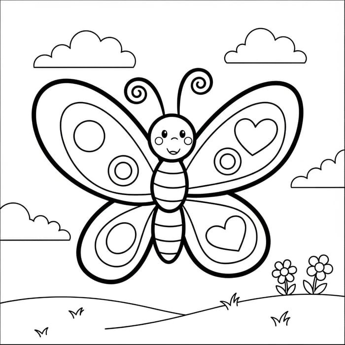 Classic Playful Butterfly Coloring Page for Young Kids