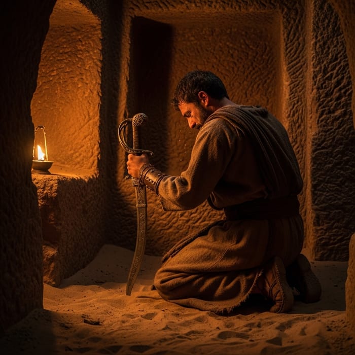 Man Praying in Pre-Islamic Era with Sword