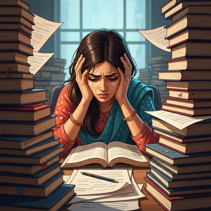 Overwhelmed African American Student Amidst Academic Chaos Overwhelmed African American Student Amidst Academic Chaos