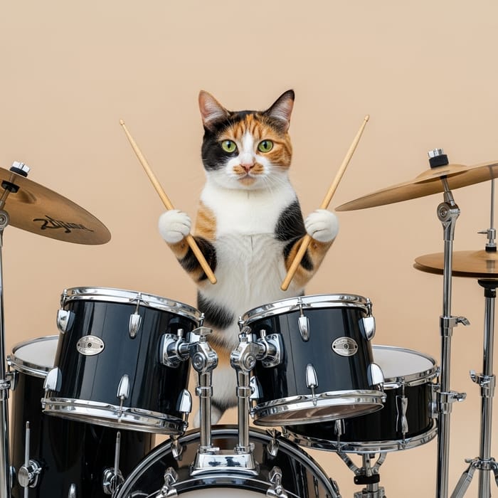 Cat Drummer: Playful Musical Feline with Drums