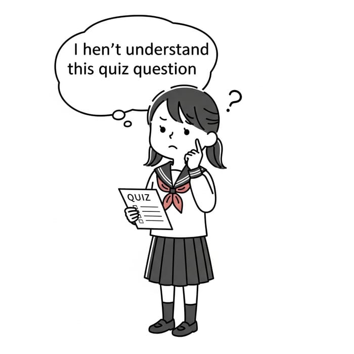 Japanese Schoolgirl Unsure About Quiz Question - Illustration Japanese Schoolgirl Unsure About Quiz Question - Illustration