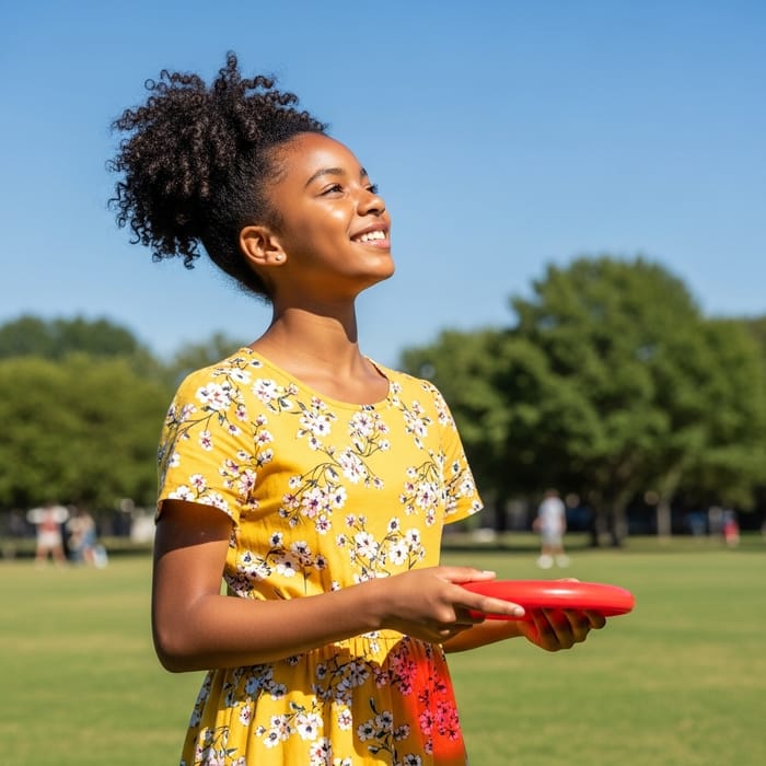 Sunny African American Girl in Black Attire at the Park