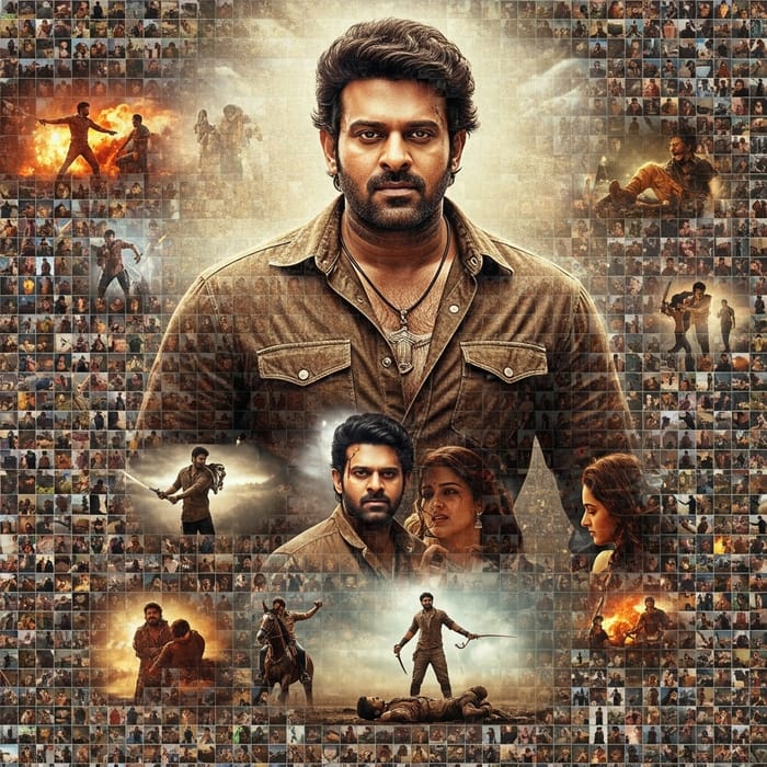 Hero Prabhas Mosaic Art: Action, Romance, Dialogue Hero Prabhas Mosaic Art: Action, Romance, Dialogue