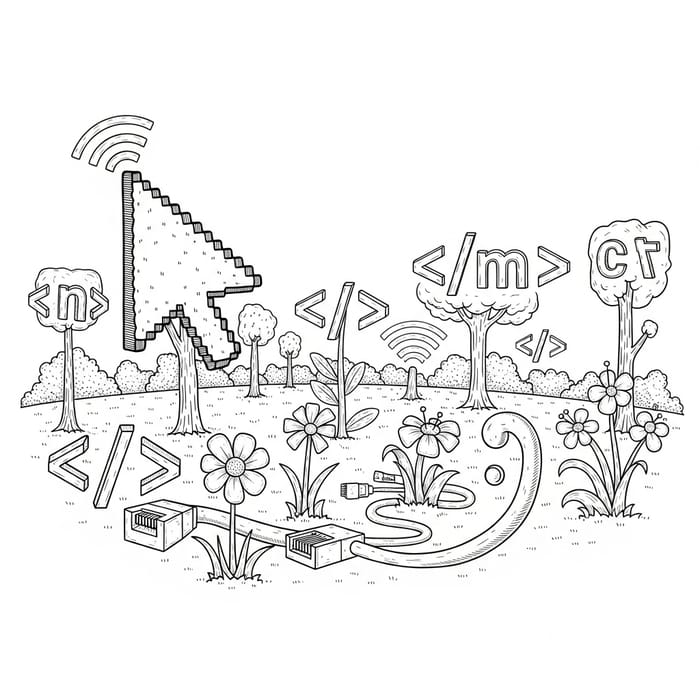 Digital Nature: Web Programmer Symbols in Retro Engraving
