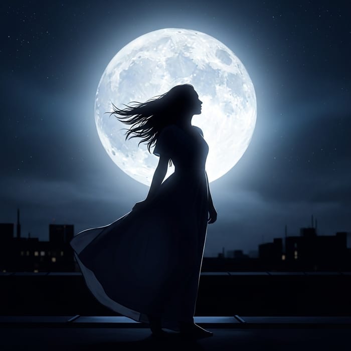 Enigmatic Woman on Moonlit Rooftop Enigmatic Woman on Moonlit Rooftop