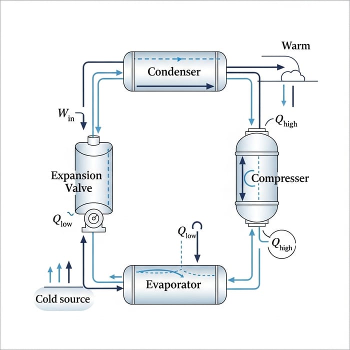 Simple Illustration of Thermodynamic Cycle for Heat Pump Simple Illustration of Thermodynamic Cycle for Heat Pump