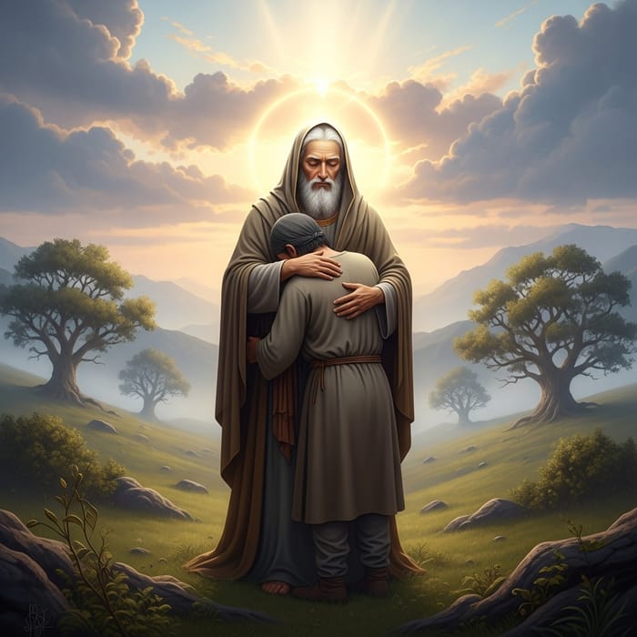 Priceless Memory: Serene Moment of Jesus Embracing Priceless Memory: Serene Moment of Jesus Embracing