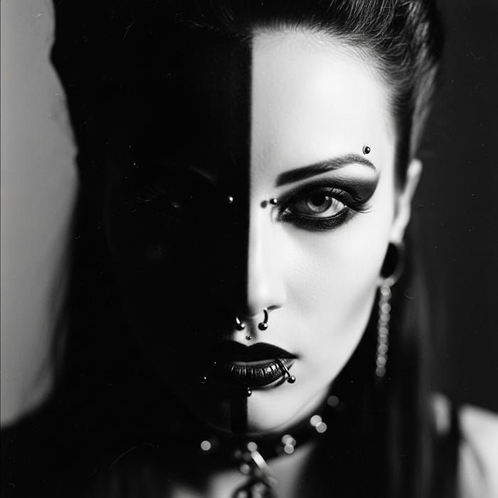 Vintage Film Noir Portrait of Moody Gothic Girl