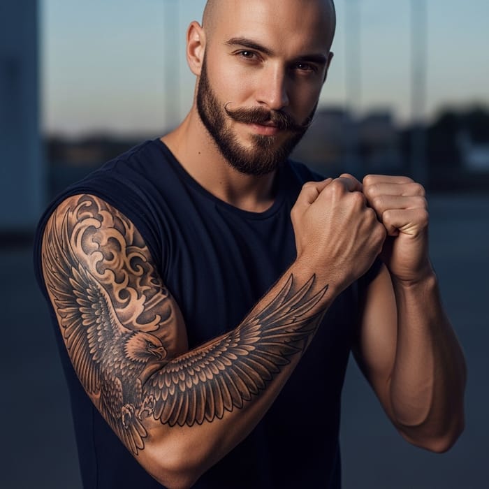 Bald Athletic Man with Beard and Tattoo Bald Athletic Man with Beard and Tattoo