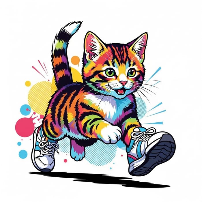 Playful Kitten in Nike Shoes: Energetic Pop Art Illustration Playful Kitten in Nike Shoes: Energetic Pop Art Illustration