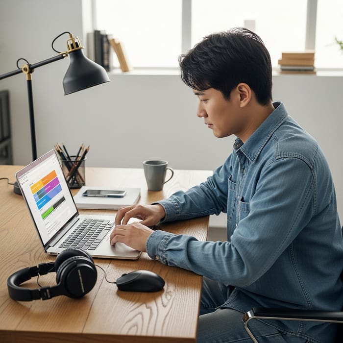 Man Installing Software on Laptop for Windows Progress Man Installing Software on Laptop for Windows Progress