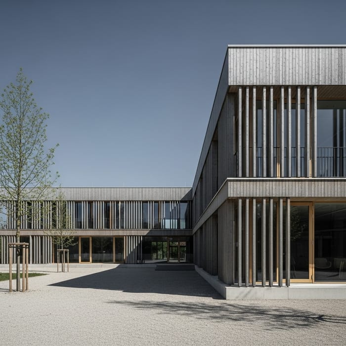 Modern Elegant School of Concrete & Wood | Minimalist Design Modern Elegant School of Concrete & Wood | Minimalist Design