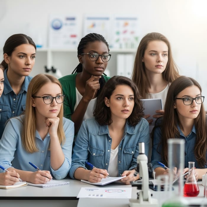 Talented Female Students Engrossed in Contemplation Talented Female Students Engrossed in Contemplation