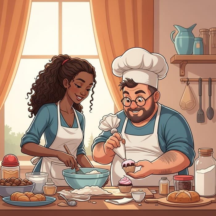 Romantic Cake Baking Couple Romantic Cake Baking Couple