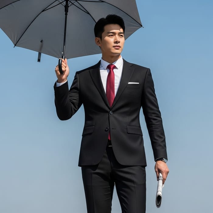 Stylish East Asian Man in Black Suit | Confident Pose Stylish East Asian Man in Black Suit | Confident Pose
