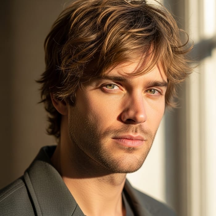 Shaggy Blonde Hair Green Eyes Clean-Shaven Man