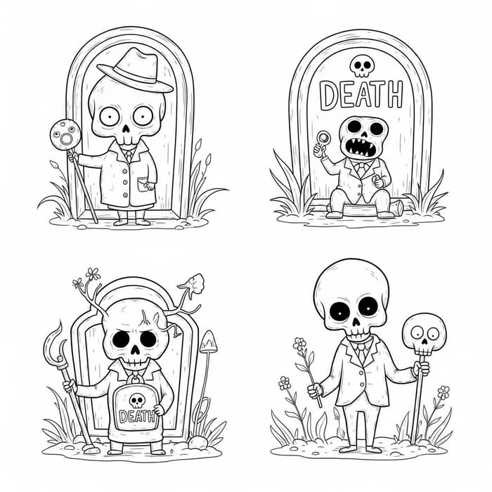 Dark Comedy: Death in Tim Burton-Inspired Coloring Page