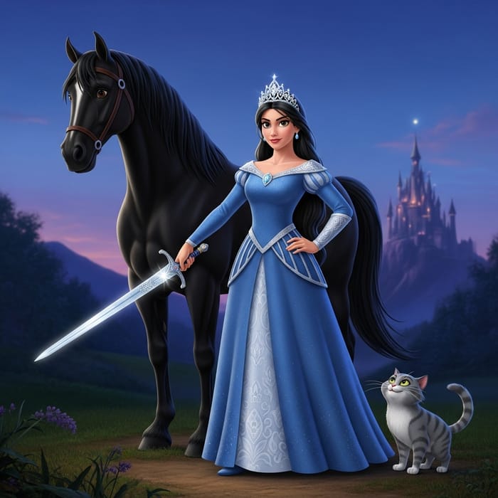 Hispanic Warrior Princess | Disney Style with Horse and Cat Hispanic Warrior Princess | Disney Style with Horse and Cat