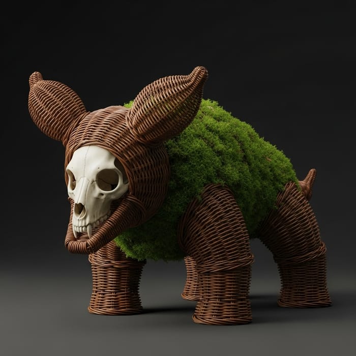 Furry Wicker Beast with Skull Face and Moss Body