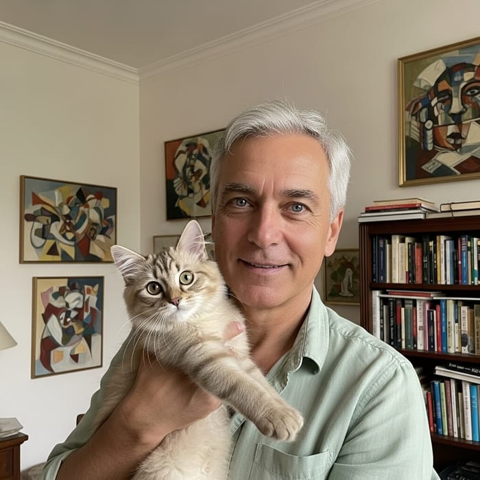 Man Poses with Cat | Endearing Image Man Poses with Cat | Endearing Image