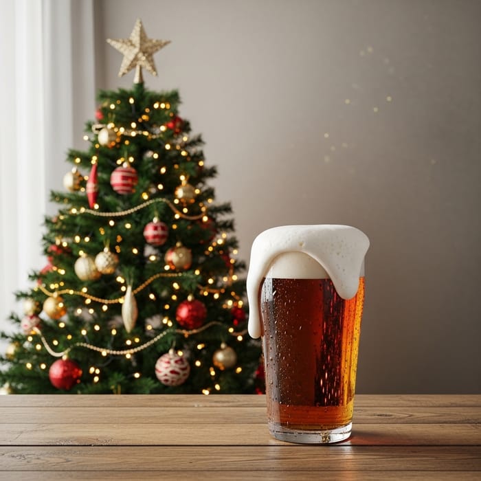Festive Beer Adorned by a Christmas Tree Festive Beer Adorned by a Christmas Tree