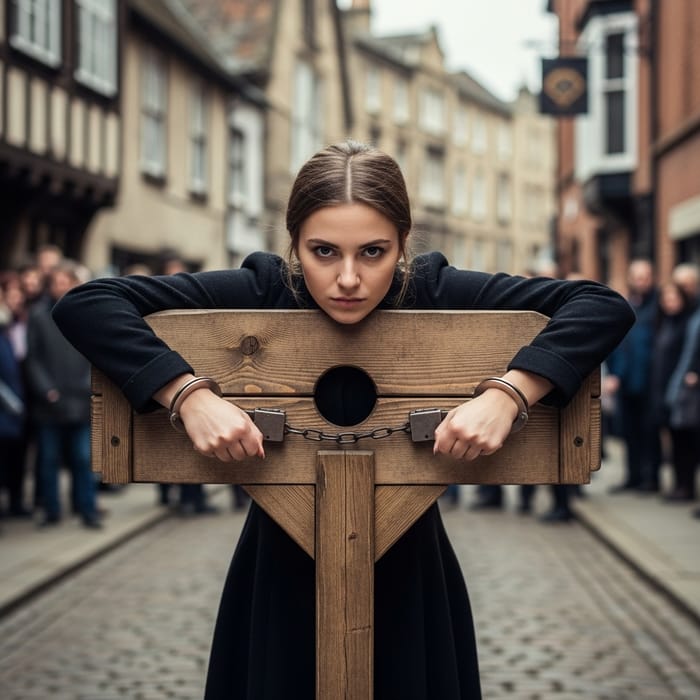 Medieval Girl Locked in Pillory | Historical Scene Medieval Girl Locked in Pillory | Historical Scene