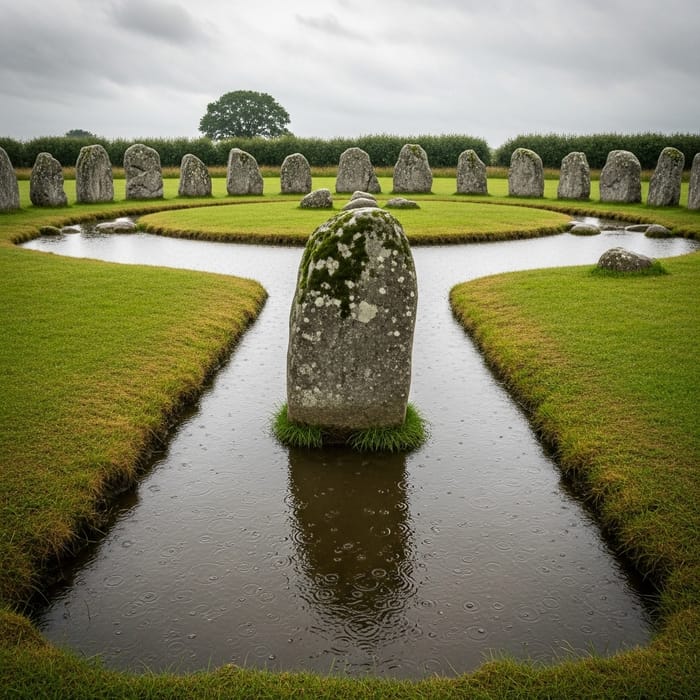 Avebury Stone Circle Reflecting in Filled Ditches Avebury Stone Circle Reflecting in Filled Ditches