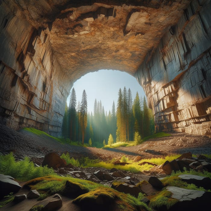 Big Gape Cave: Enchanting Natural Entrance in Green Forest