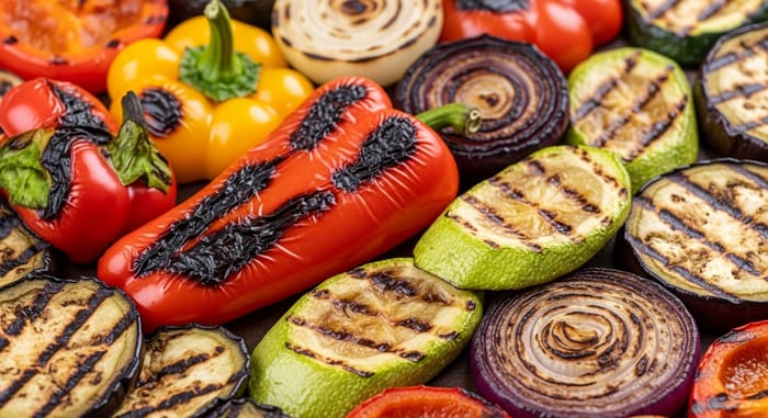 Colorful Grilled Vegetables in Vibrant Hues | Smoky Flavors & Charred Textures