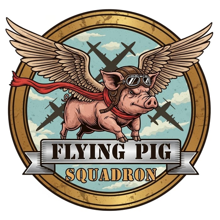 Imaginative Flying Pig Squadron Logo | Aviation Emblem Imaginative Flying Pig Squadron Logo | Aviation Emblem