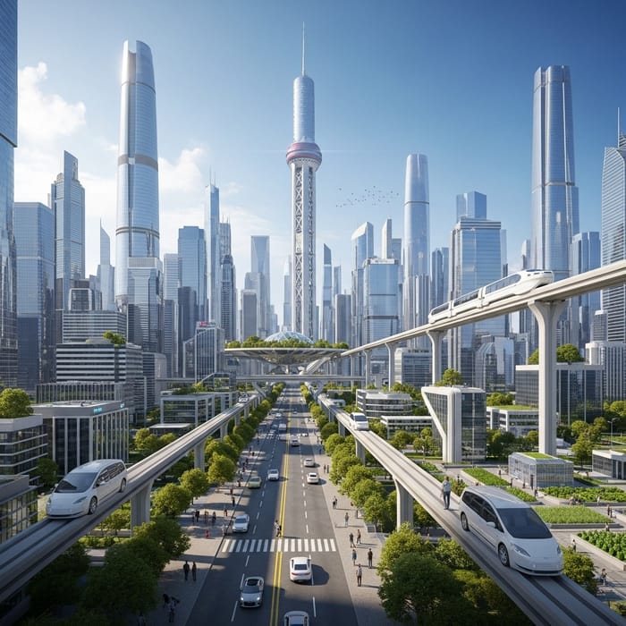 Utopian Futuristic City - A Harmonious Blend of Nature and Technology