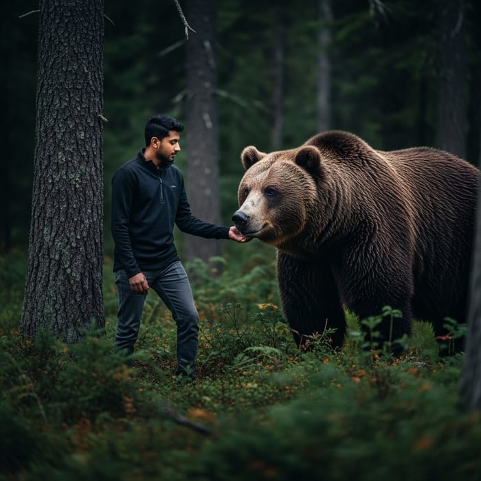 Nighttime Encounter with Bear in the Woods Nighttime Encounter with Bear in the Woods