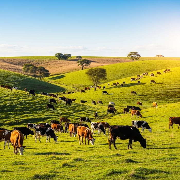 South African Countryside - Grazing Cows, Green Patchwork