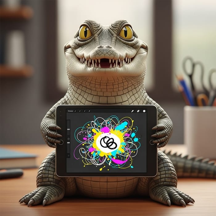 Funny Crocodile Holding Tablet | Abstract Design Sketchpad