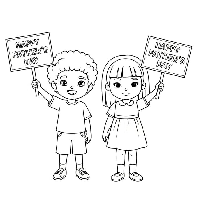 Father's Day Coloring Page with Boy and Girl for Kids Father's Day Coloring Page with Boy and Girl for Kids