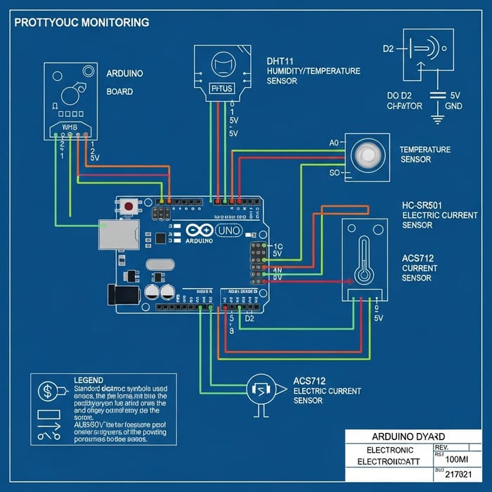 Arduino Electric Monitoring - Humidity, Motion, Temperature & Current Sensor Prototype Blueprint Arduino Electric Monitoring - Humidity, Motion, Temperature & Current Sensor Prototype Blueprint