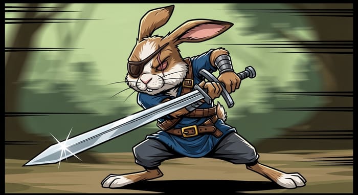 Adorable Rabbit Swordsman with Scar in Daring Stance Adorable Rabbit Swordsman with Scar in Daring Stance