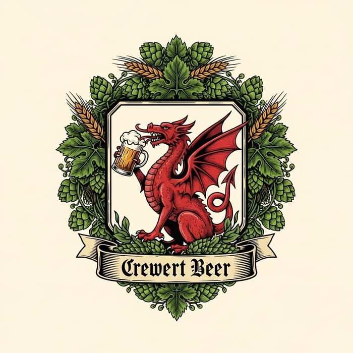 Red Cellar Dragon: Traditional German Beer Emblem with Intricate Details Red Cellar Dragon: Traditional German Beer Emblem with Intricate Details