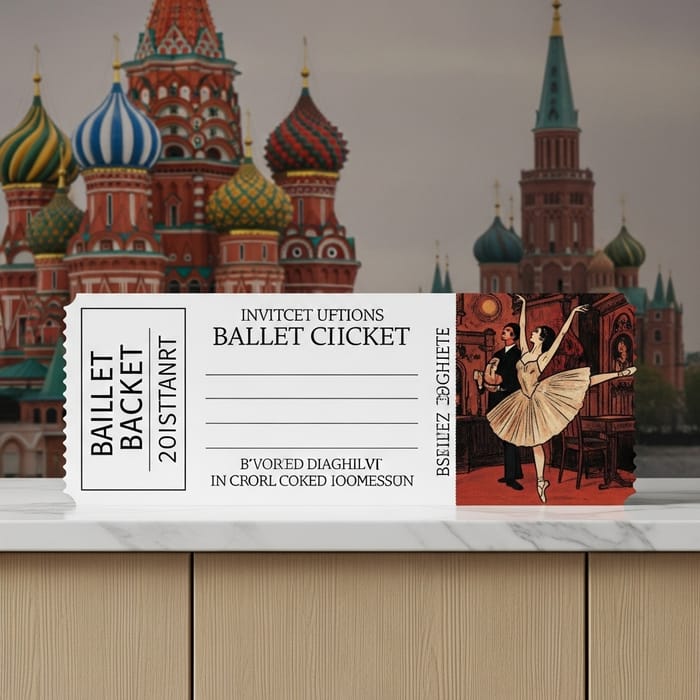 Elegant Russian Ballet Artwork Inspired by Diaghilev on Modern Kitchen Island